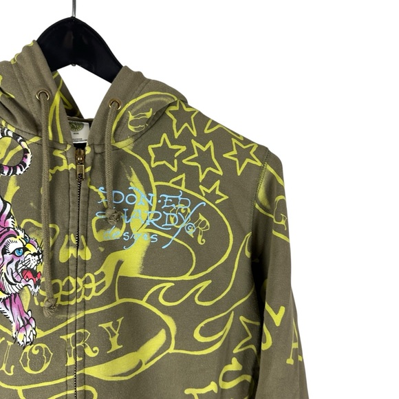 Vintage Y2K Women’s Ed Hardy All Over Print Streetwear Full Zip Hoodie Size S - Picture 4 of 10